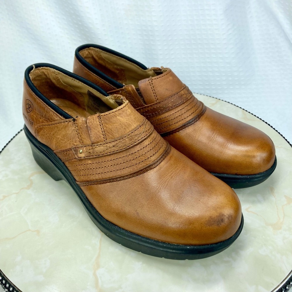 Ariat Steel Toe Safety Leather Clogs Mule Womens 8.5 Brown Comfort Work Loafers